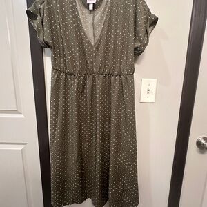 Green Smocked Wrap Midi Dress with Puff Sleeves